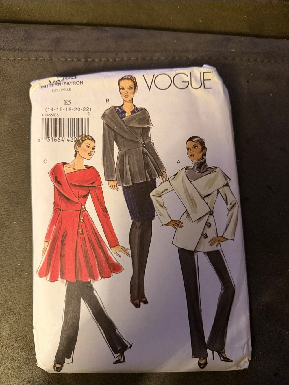 Vogue Women's Pea Coat Pattern in Red, Gray, White